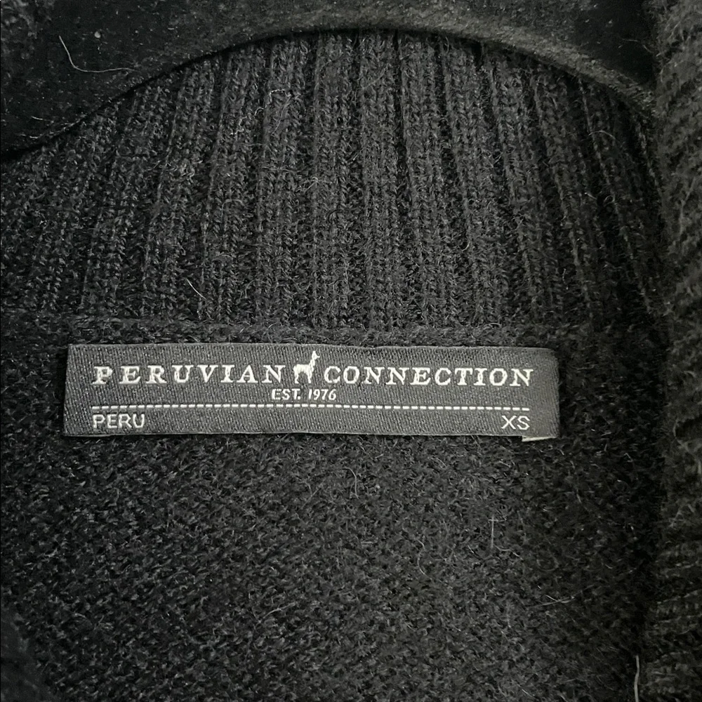 PERUVIAN CONNECTION Black Brimfield Henley Sweater Size XS 100% Royal Alpaca